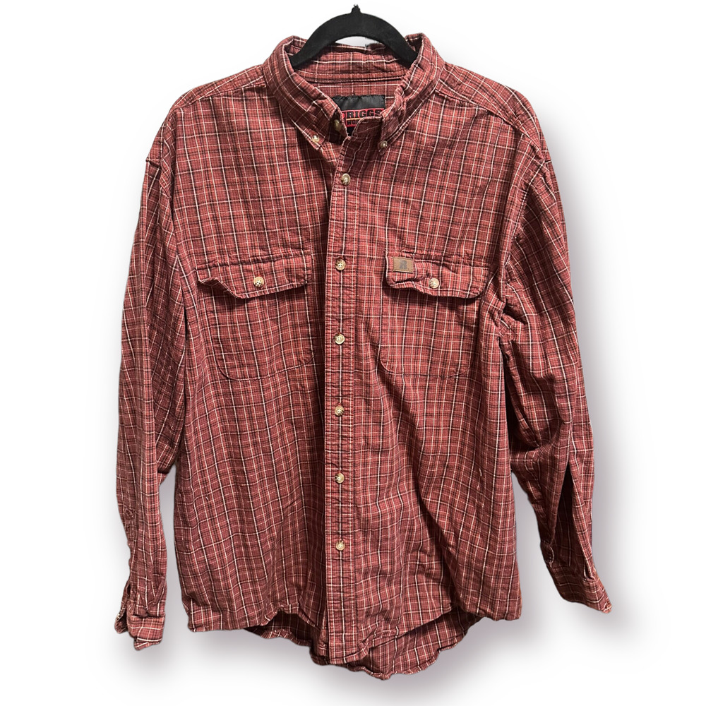 Wrangler Riggs work wear men's button down plaid shirt red XL